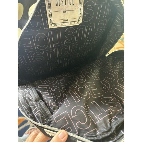Justice Backpack Est 2004 Exclusive "Just Be You" Gold & White Polka-dot &Stripe - Picture 8 of 10